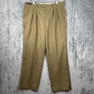 Giorgio Fiorelli Uomo Pants Mens 38 Tan Super 120 Extra Fine Wool Cuffed Pleated